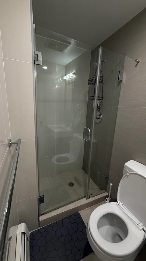 Clean glass shower and bathroom